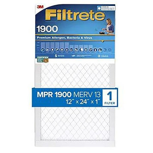 Filtrete Air Filter, 12 in L, 24 in W, 13 MERV, 1900 MPR UT20-4